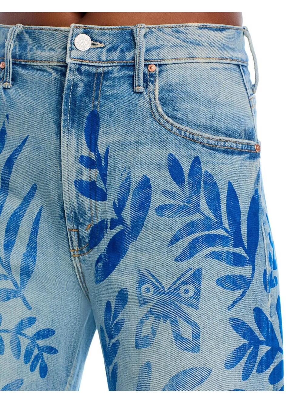 350$ Mother the Lasso Sneak Pressed Leaves Ankle Jeans Size Waist 27" Blue - Picture 3 of 5